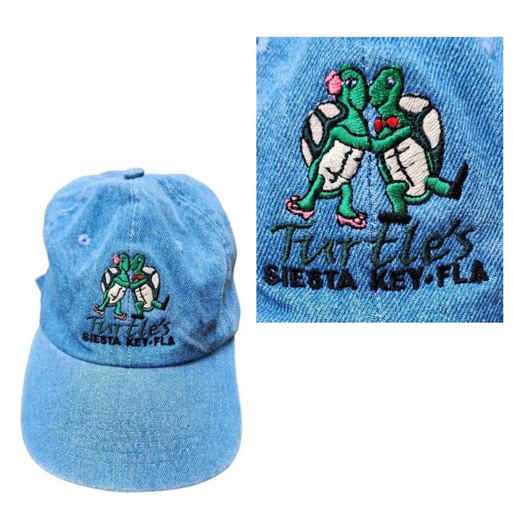 Vintage Turtle's in Love Denim Hat Cap Siesta Key Florida Adjustable Embroidered